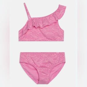 Abercrombie Kids Pink Ruffle Bikini Textured Flowers Sz Kids 13/14 NWT